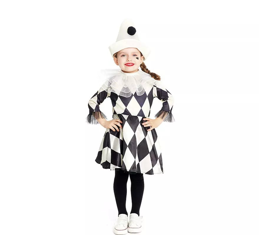 Translation missing: es.Disfraz de Payasa Pierrot rombos con sombrero para bebé y niña