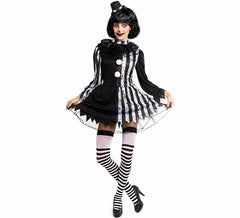 Costume da clown spaventoso bianco e nero per donna