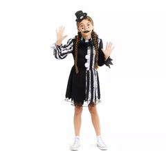 Costume da clown spaventoso bianco e nero per bambine