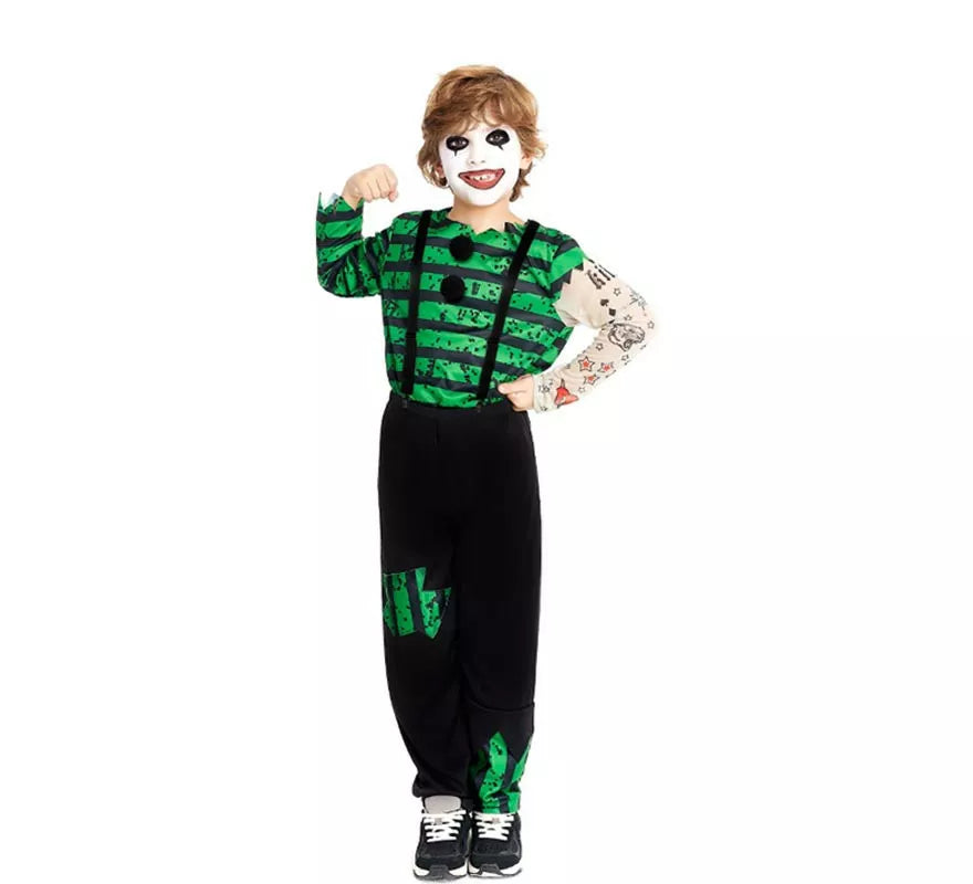 Translation missing: es.Disfraz de Payaso Asesino verde y negro para niño