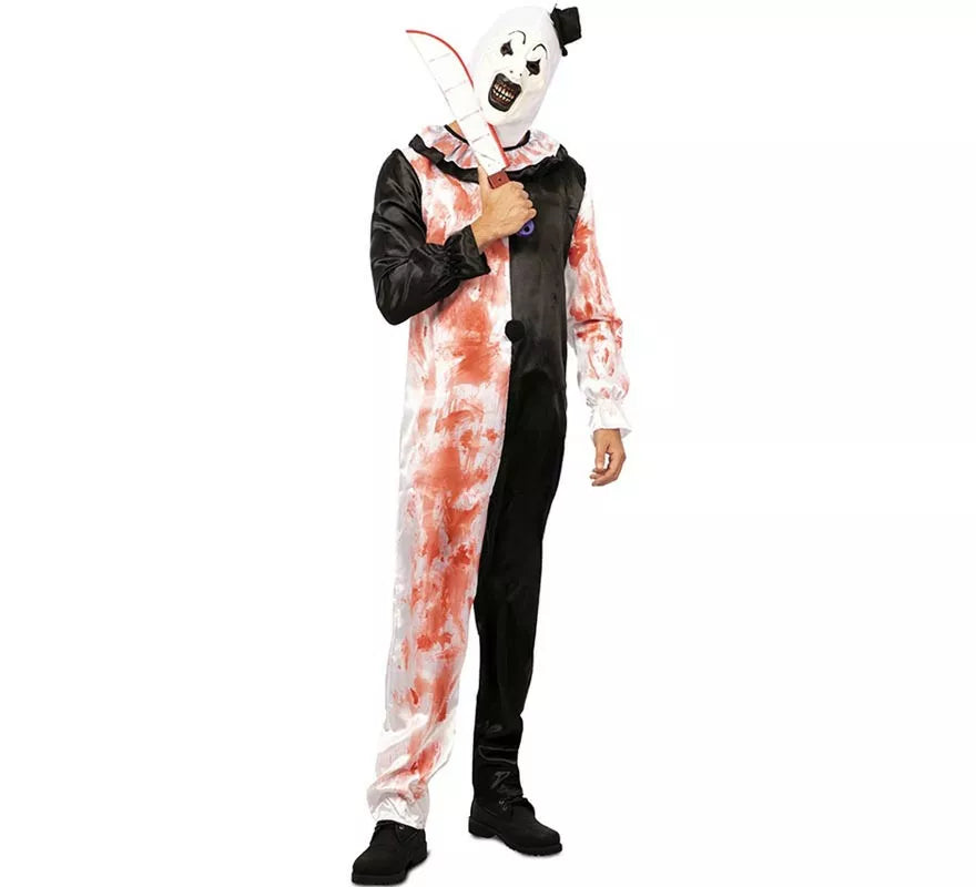 Translation missing: it.Disfraz de Payaso blanco y negro con sangre falsa para hombre