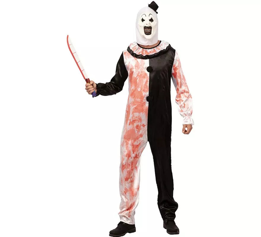 Translation missing: it.Disfraz de Payaso blanco y negro con sangre falsa para hombre