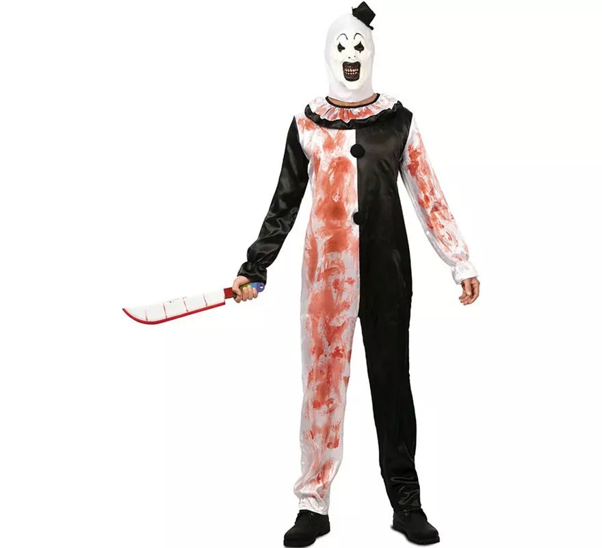 Disfraz de Payaso blanco y negro con sangre falsa para hombre