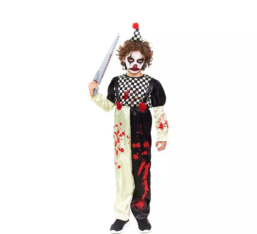 Translation missing: it.Disfraz de Payaso Horror a cuadros negro y blanco para niño