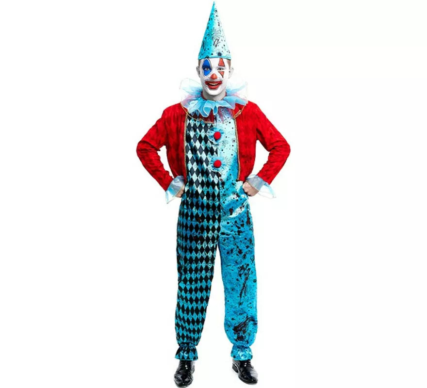 Translation missing: it.Disfraz de Payaso Maniaco azul y rojo para hombre