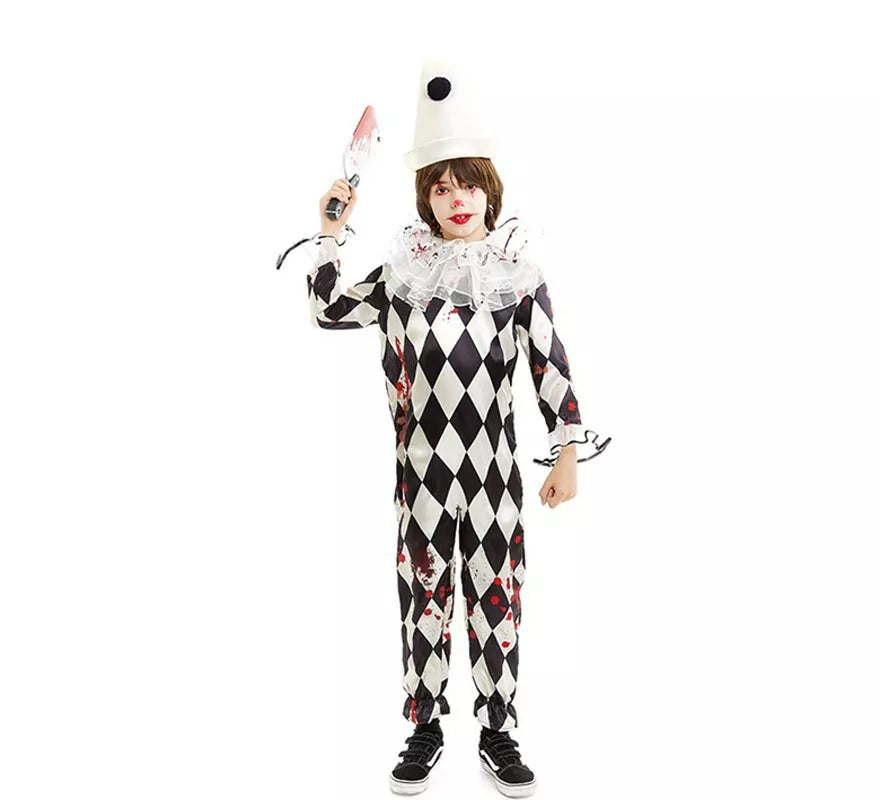 Translation missing: it.Disfraz de Payaso Pierrot Asesino con gorro para niño