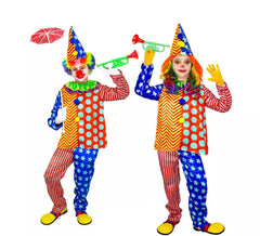 Costume da clown a righe e pois per bambini e ragazzi