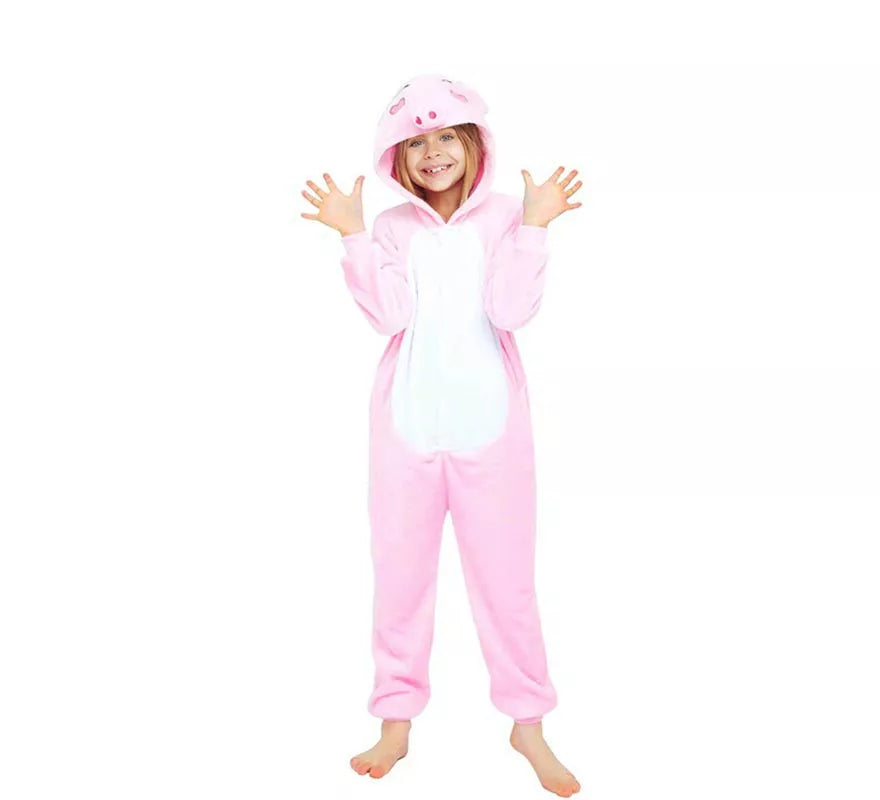 Translation missing: es.Disfraz de Pijama Cerdo rosa con capucha para niña