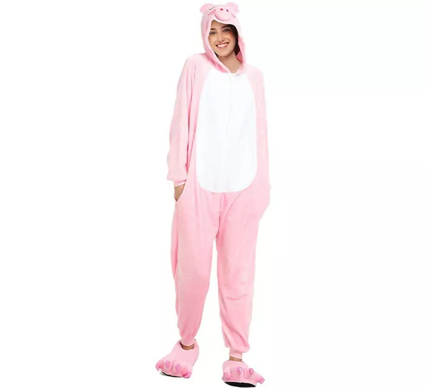 Translation missing: it.Disfraz de Pijama Cerdo rosa suave para adultos