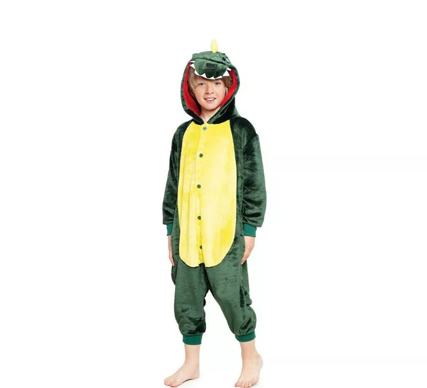 Translation missing: it.Disfraz de Pijama Dinosaurio verde y amarillo con capucha para niño