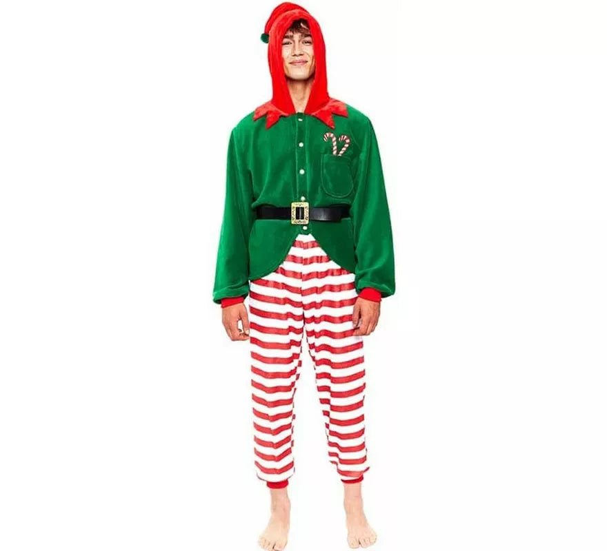 Translation missing: it.Disfraz de Pijama Elfo a rayas rojo para hombre