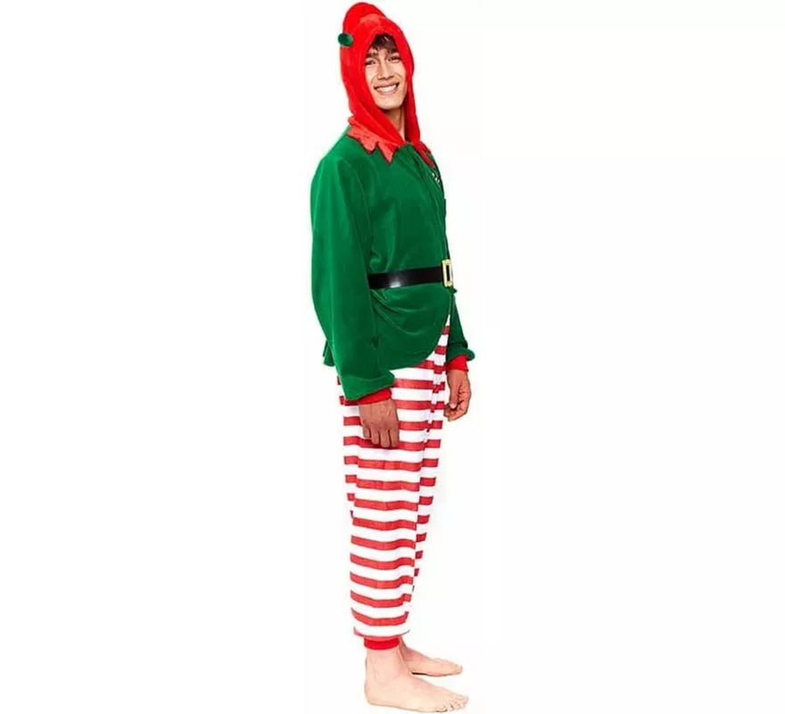 Translation missing: es.Disfraz de Pijama Elfo a rayas rojo para hombre