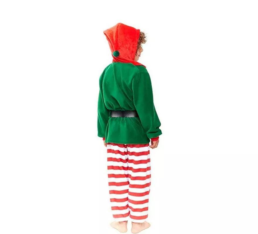 Disfraz de Pijama Elfo verde a rayas para niño