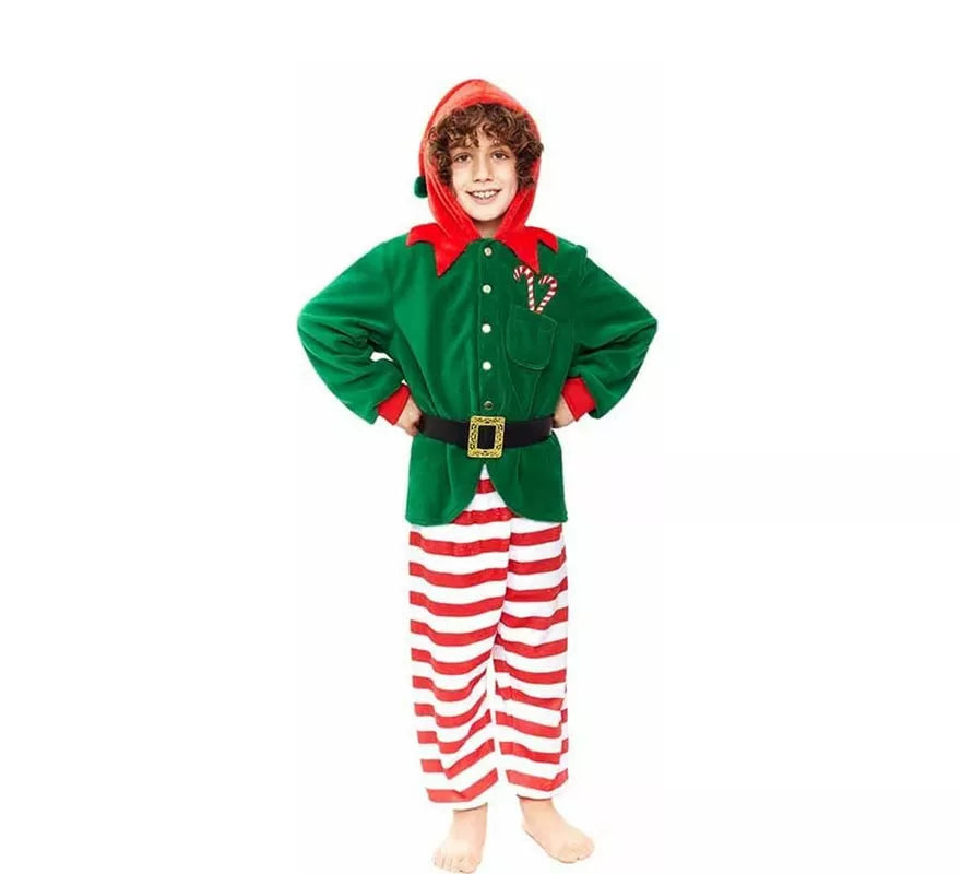 Translation missing: it.Disfraz de Pijama Elfo verde a rayas para niño