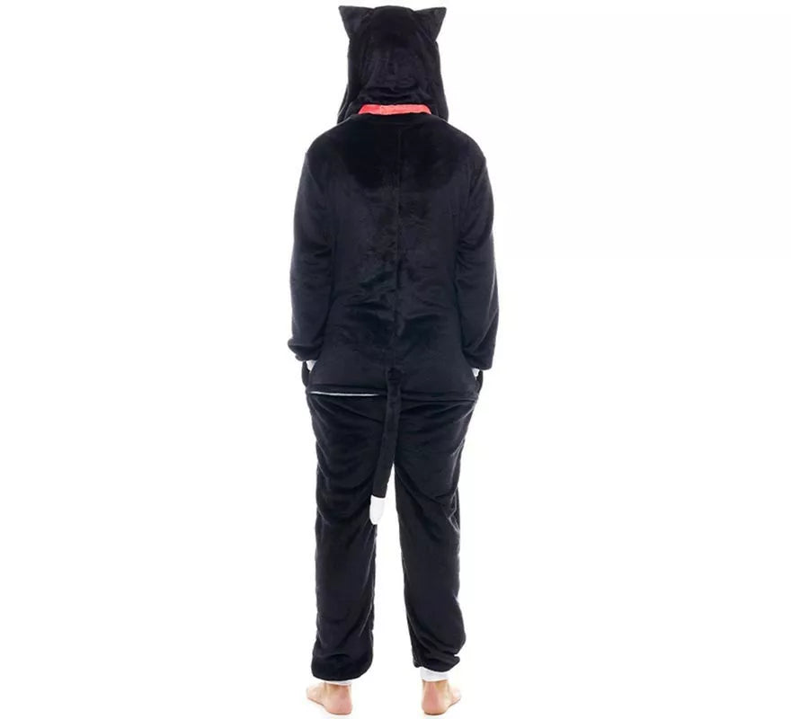 Translation missing: es.Disfraz de Pijama Gato negro con cascabel para adultos
