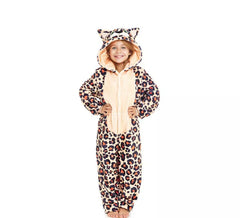 Costume pigiama leopardato marrone con cappuccio per ragazza