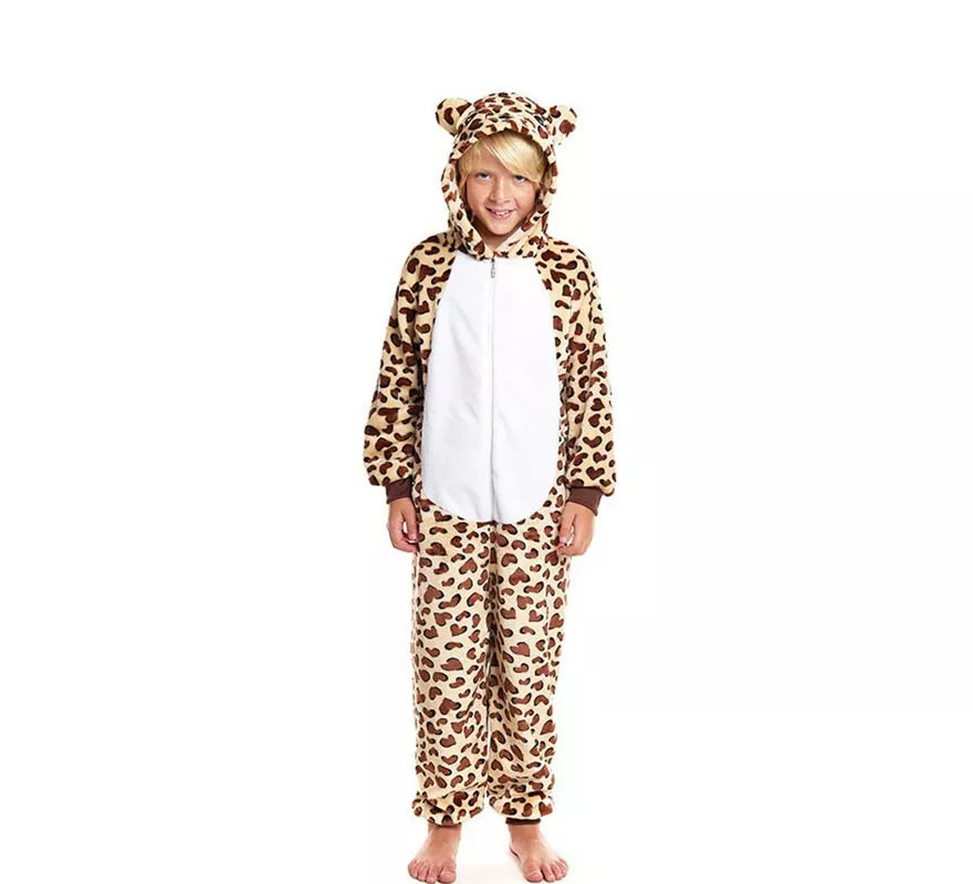 Translation missing: it.Disfraz de Pijama Leopardo marrón con capucha para niño