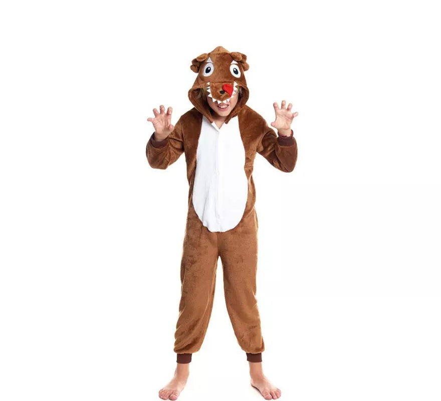 Translation missing: es.Disfraz de Pijama Lobo marrón con capucha para niño