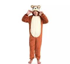 Costume pigiama a tutina marrone con cappuccio per ragazzo