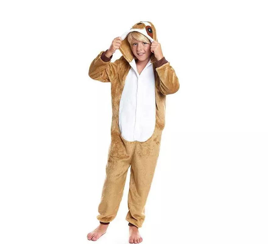 Translation missing: es.Disfraz de Pijama Perezoso marrón con capucha para niño