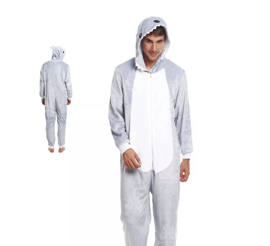 Translation missing: it.Disfraz de Pijama Tiburón gris y blanco para adultos