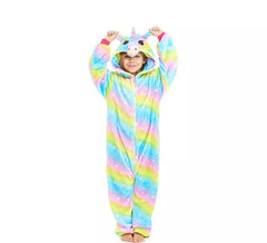 Costume pigiama da unicorno arcobaleno con cappuccio per bambina