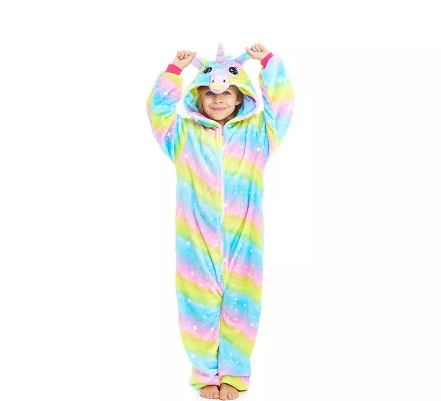 Translation missing: it.Disfraz de Pijama Unicornio Arcoíris con capucha para niña
