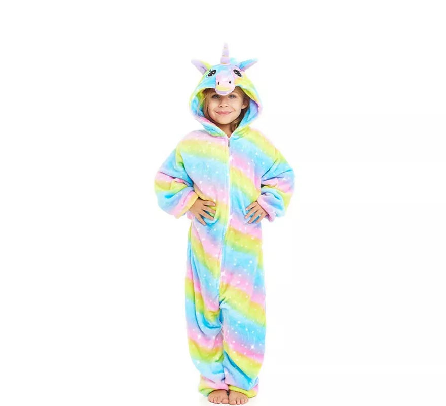 Translation missing: it.Disfraz de Pijama Unicornio Arcoíris con capucha para niña
