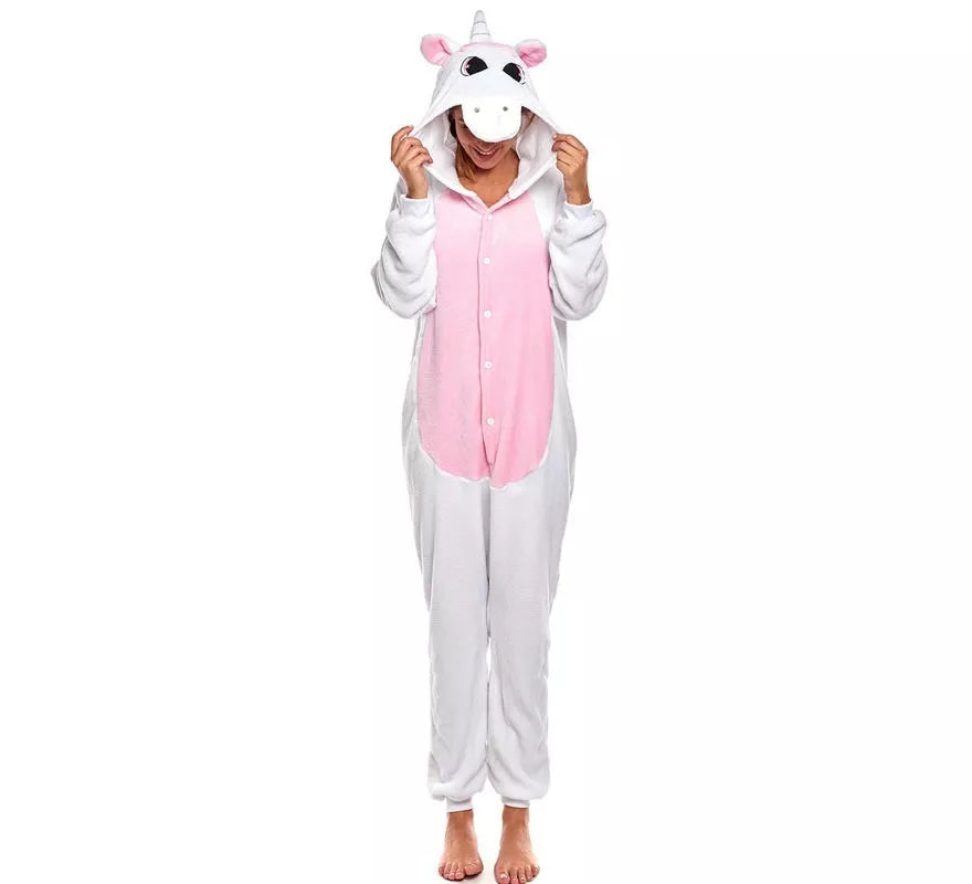 Translation missing: es.Disfraz de Pijama Unicornio blanco y rosa para adultos