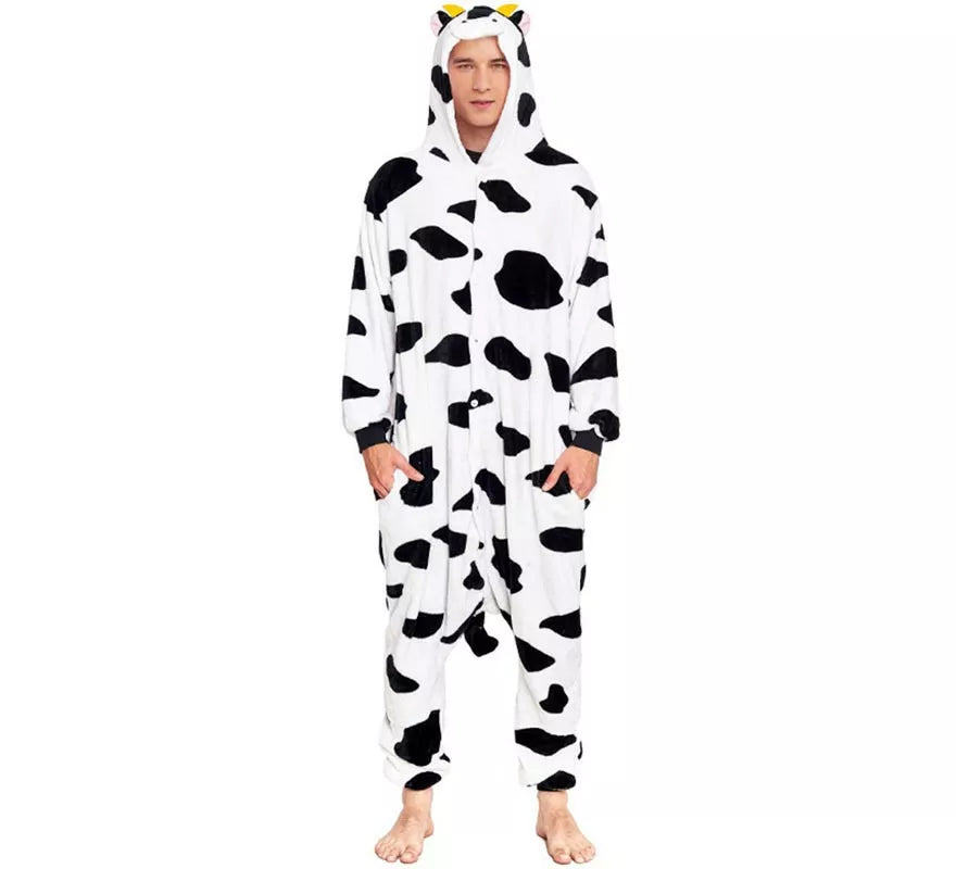 Translation missing: es.Disfraz de Pijama Vaca manchas negras para adultos