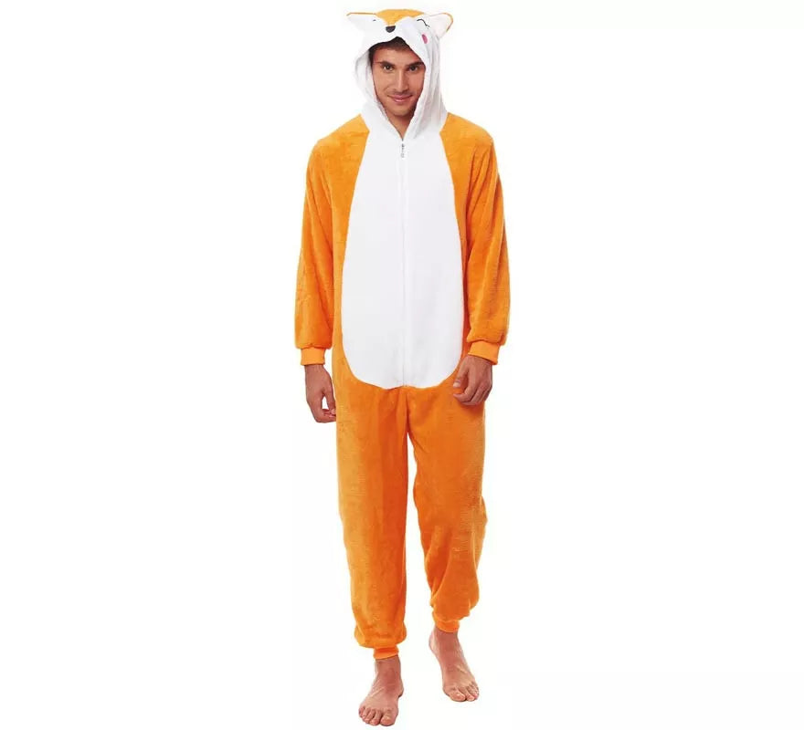 Translation missing: it.Disfraz de Pijama Zorro naranja y blanco para adultos