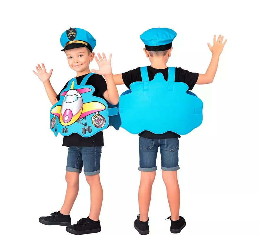 Translation missing: es.Disfraz de Piloto azul Avión con gorro para niños