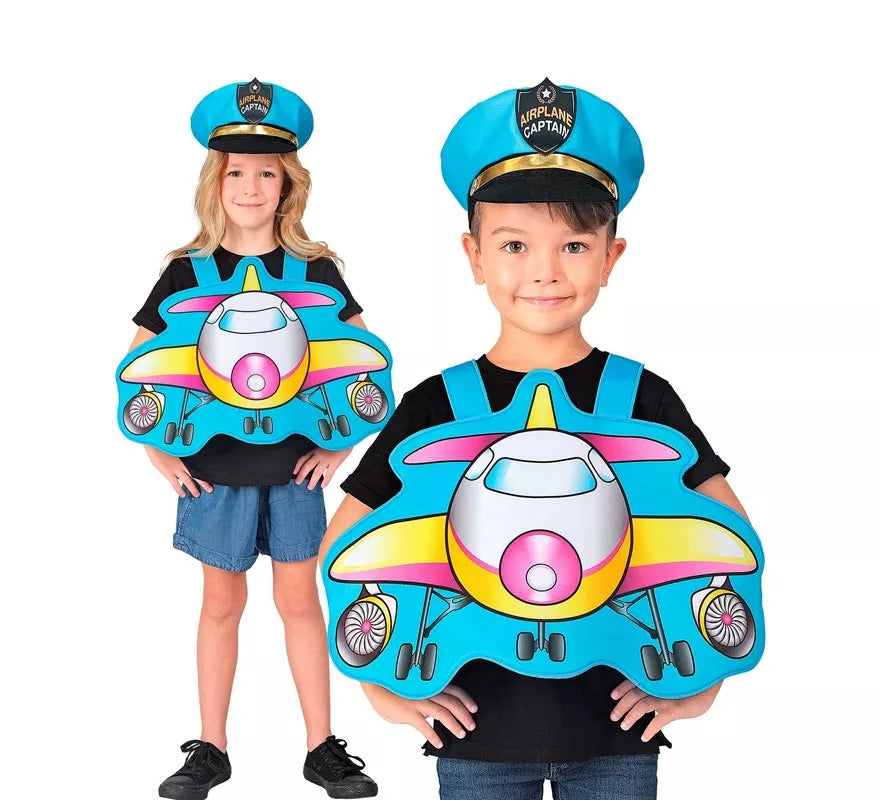 Translation missing: es.Disfraz de Piloto azul Avión con gorro para niños
