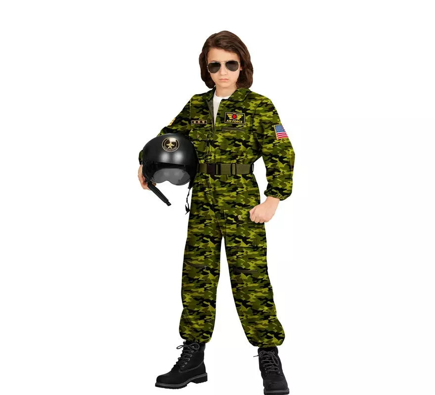 Disfraz de Piloto Jet de Combate Camuflaje para niños y adolescente