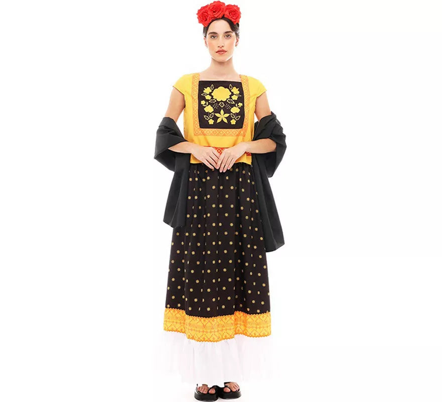 Translation missing: it.Disfraz de Frida Kahlo amarillo y negro para mujer
