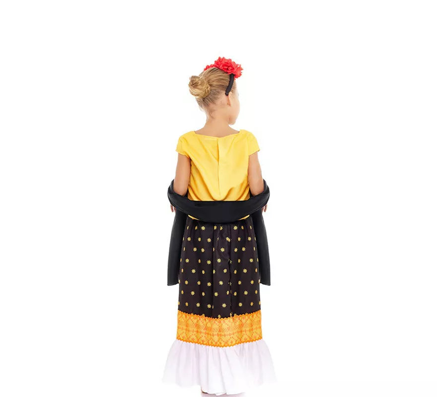 Translation missing: it.Disfraz de Frida Kahlo amarillo y negro para niña