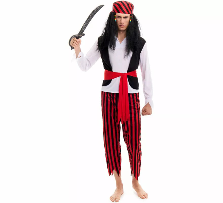 Translation missing: it.Disfraz de Pirata a rayas para hombre