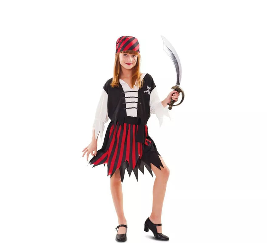 Translation missing: es.Disfraz de Pirata a Rayas rojo y negro para niña