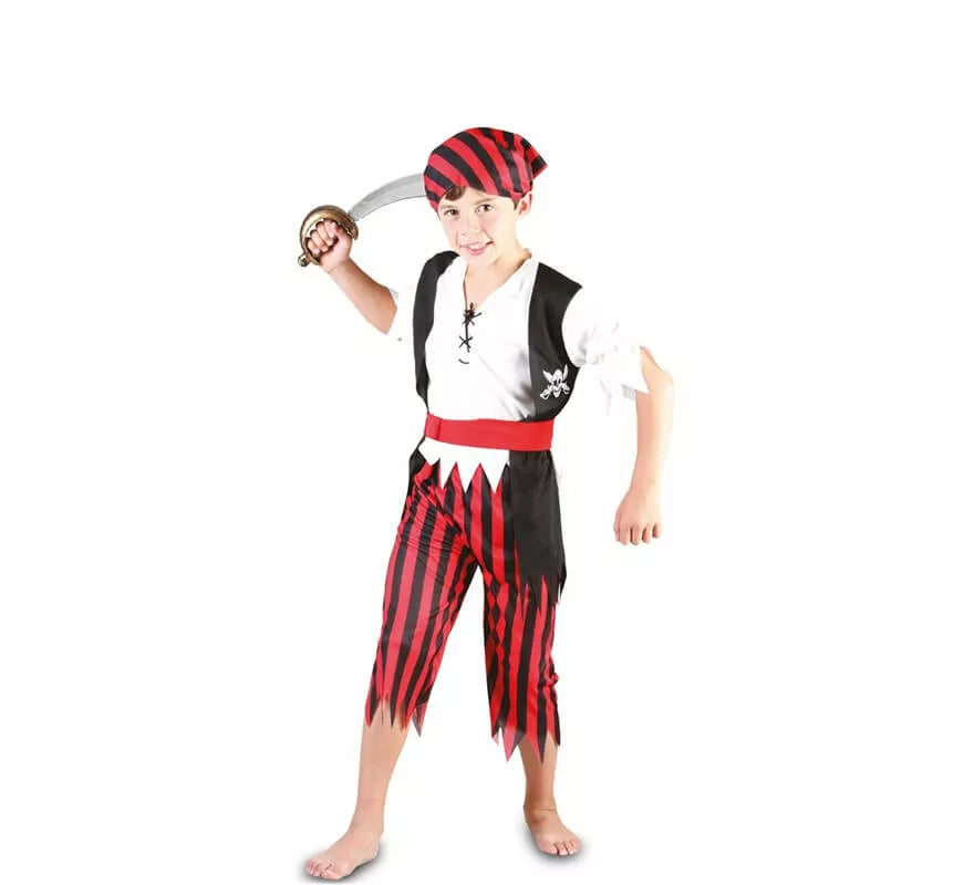 Translation missing: it.Disfraz de Pirata a Rayas rojo y negro para niño