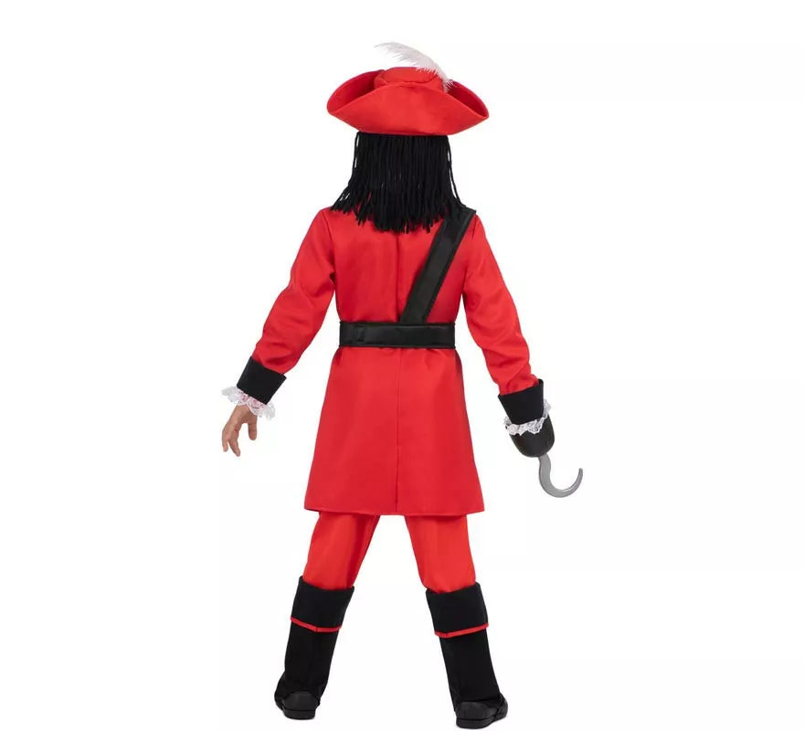 Translation missing: it.Disfraz de Pirata Garfio rojo con sombrero y peluca para niño