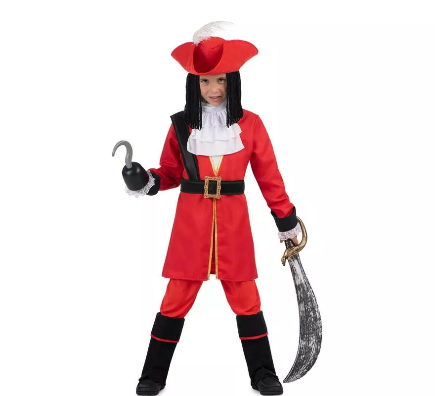 Translation missing: it.Disfraz de Pirata Garfio rojo con sombrero y peluca para niño