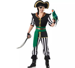 Costume da pirata pappagallo nero e verde per uomo