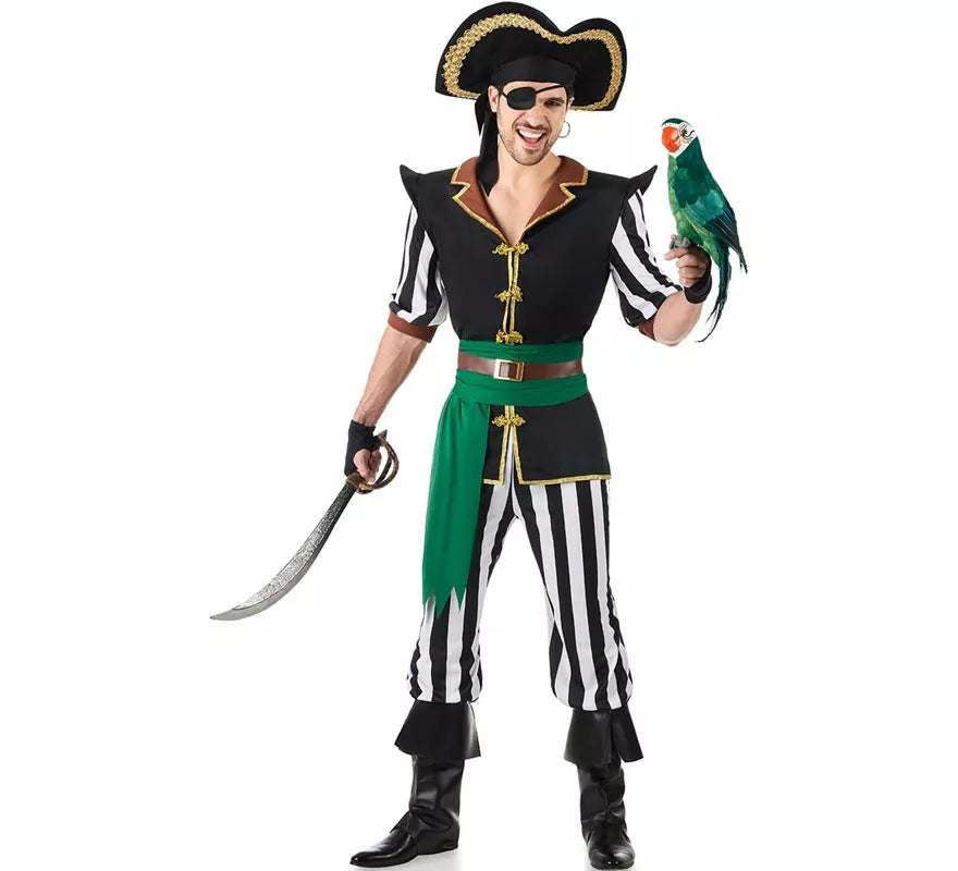 Translation missing: it.Disfraz de Pirata Parrot negro y verde para hombre