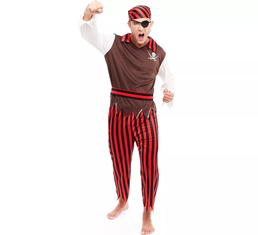 Disfraz de Pirata rojo a rayas para hombre