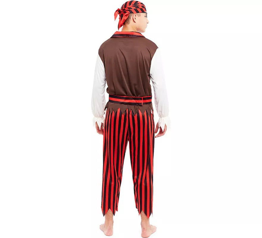 Translation missing: it.Disfraz de Pirata rojo a rayas para hombre