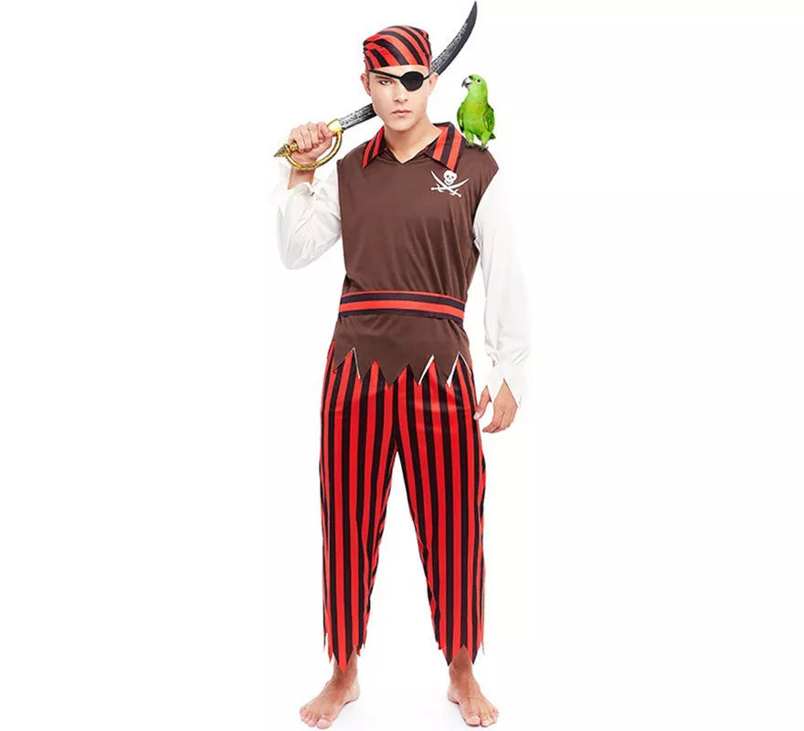 Translation missing: it.Disfraz de Pirata rojo a rayas para hombre