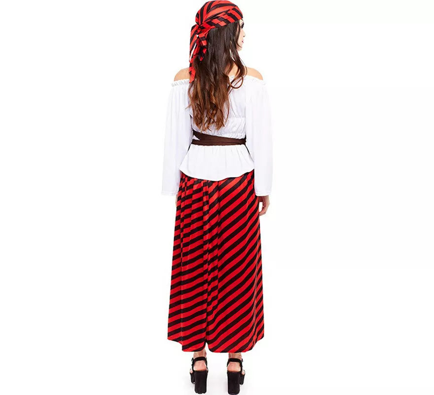Translation missing: it.Disfraz de Pirata rojo a rayas para mujer