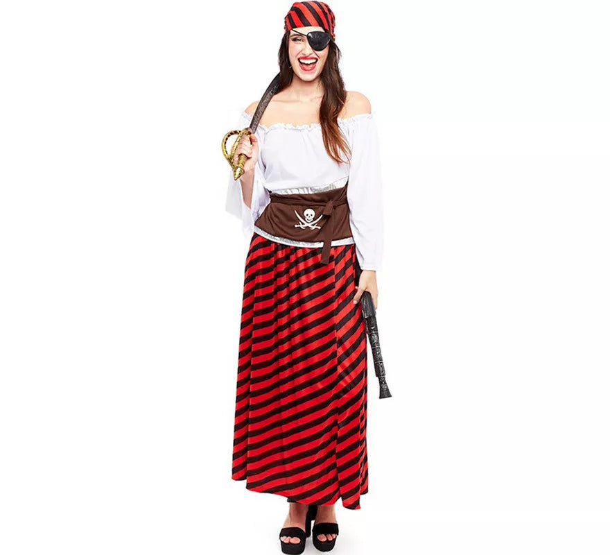 Translation missing: it.Disfraz de Pirata rojo a rayas para mujer