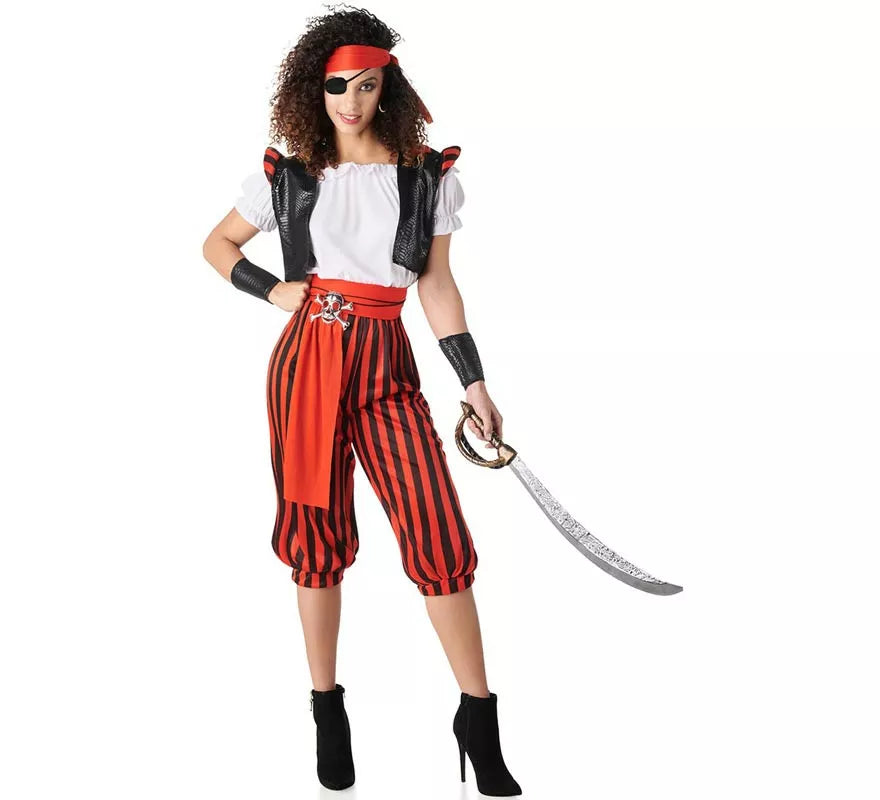 Translation missing: it.Disfraz de Pirata rojo a rayas para mujer