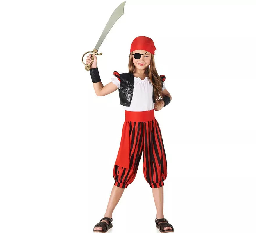 Translation missing: it.Disfraz de Pirata rojo a rayas para niña